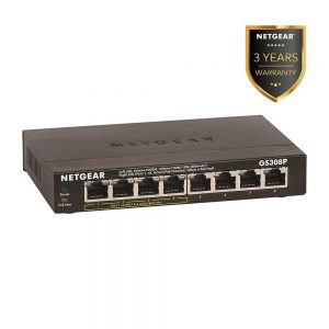 NETGEAR 8-Port Gigabit Ethernet Unmanaged PoE Switch (GS308P) - with 4 x PoE @ 55W, Desktop, Sturdy Metal Fanless Housing