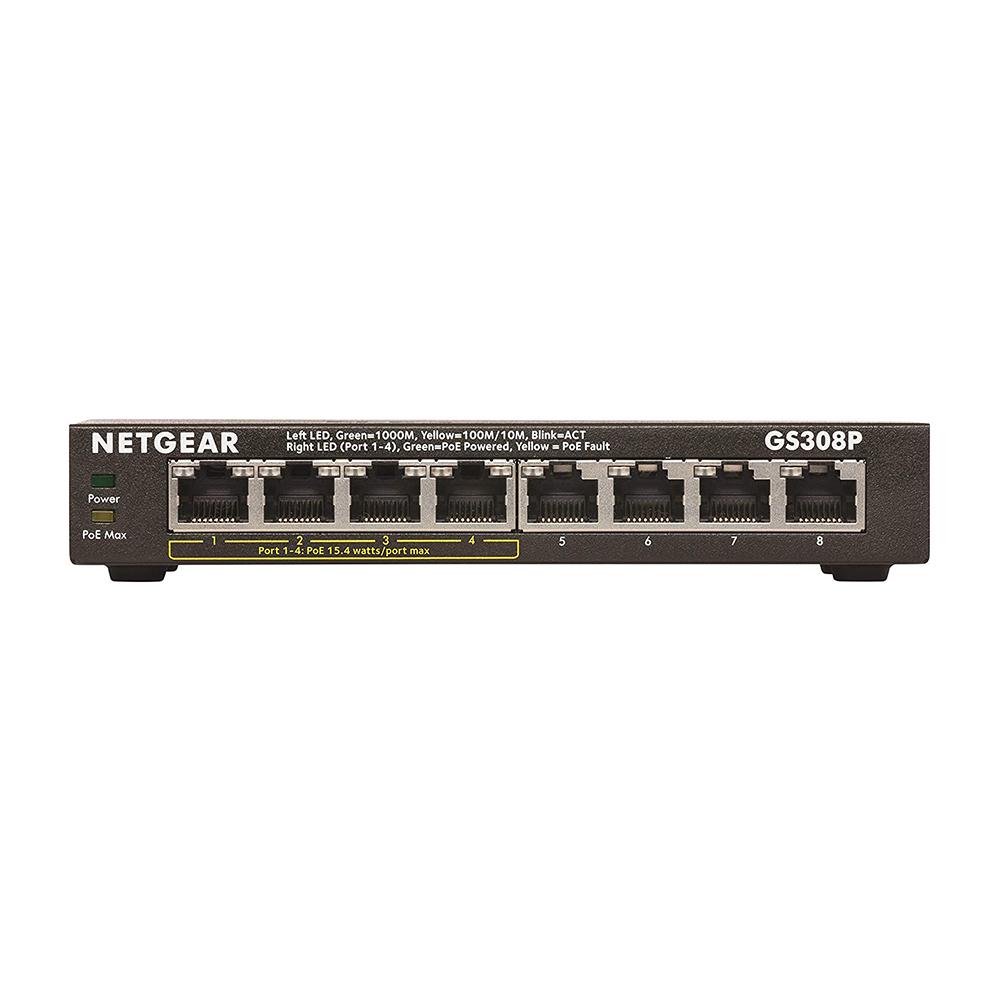 NETGEAR 8-Port Gigabit Ethernet Unmanaged PoE Switch (GS308P) - with 4 x PoE @ 55W, Desktop, Sturdy Metal Fanless Housing - Image 2
